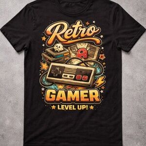 Retro Gamer Video Game Controller Graphic Tee - Black